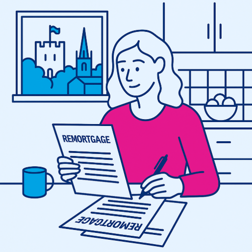 Homeowner reviewing remortgage paperwork at a Colchester kitchen table