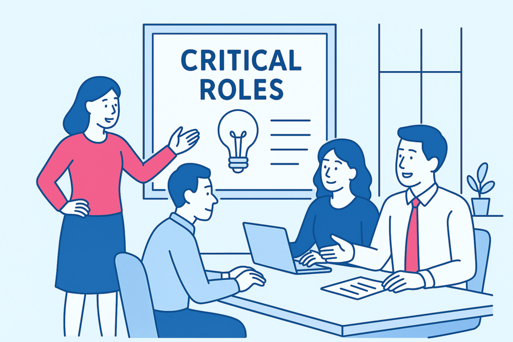 Team brainstorming to cover critical roles after staff departure