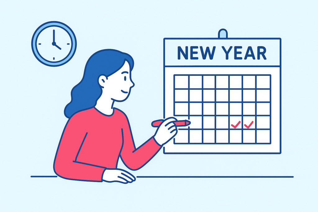 Calendar showing New Year planning